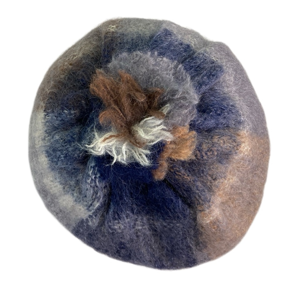 Avoca Handweavers‎ Mohair Wool Beret Cap Blue Brown Tan